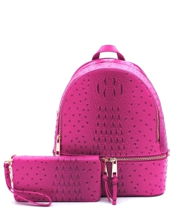 Ostrich Vegan Leather Backpack and Wallet OS1062W FUSHIA